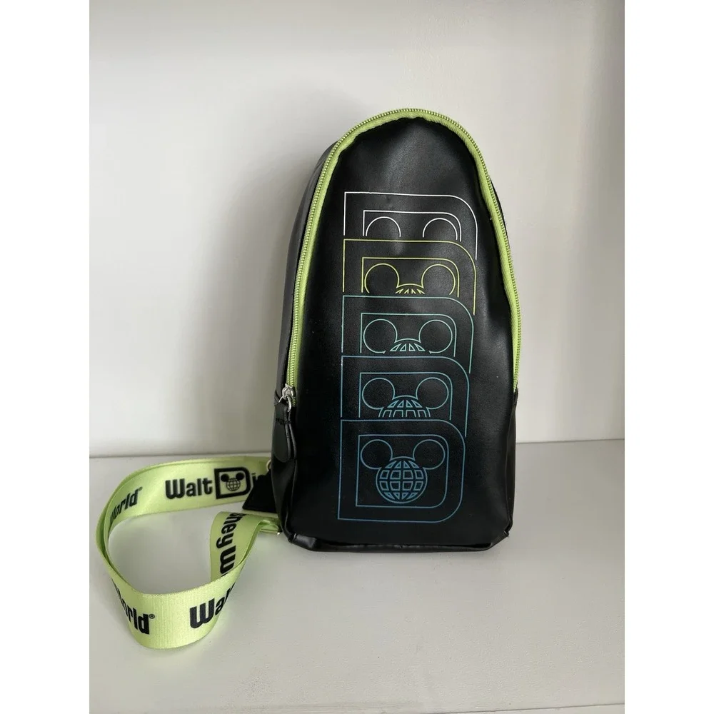 Disney Parks Walt‎ Disney World Sling Bag Backpack Black Neon Green Strap